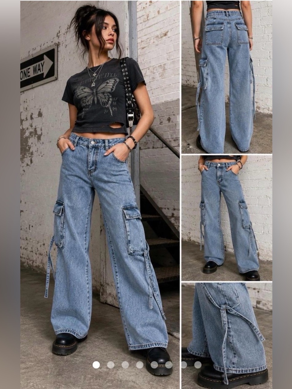 Altar'd State Wide Leg Utility Cargo Jeans with Straps size 27